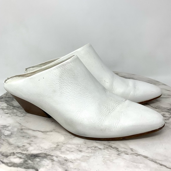 Vince Vigo Pointed Toe White Leather Western Mules 8/38 Minimalist